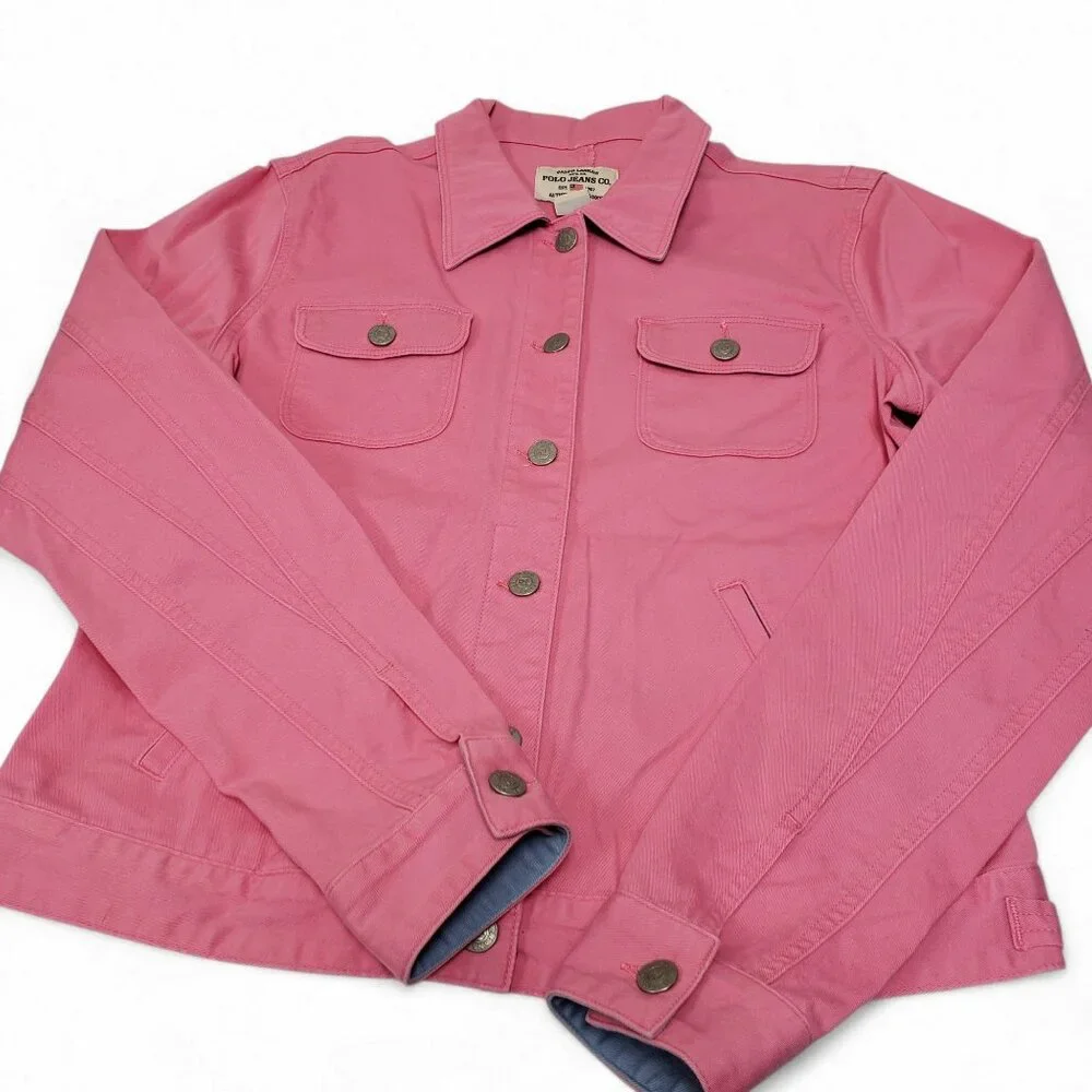 Ralph Lauren Polo Jeans Womens Pink Denim Button Jacket Size Large - Picture 11 of 11